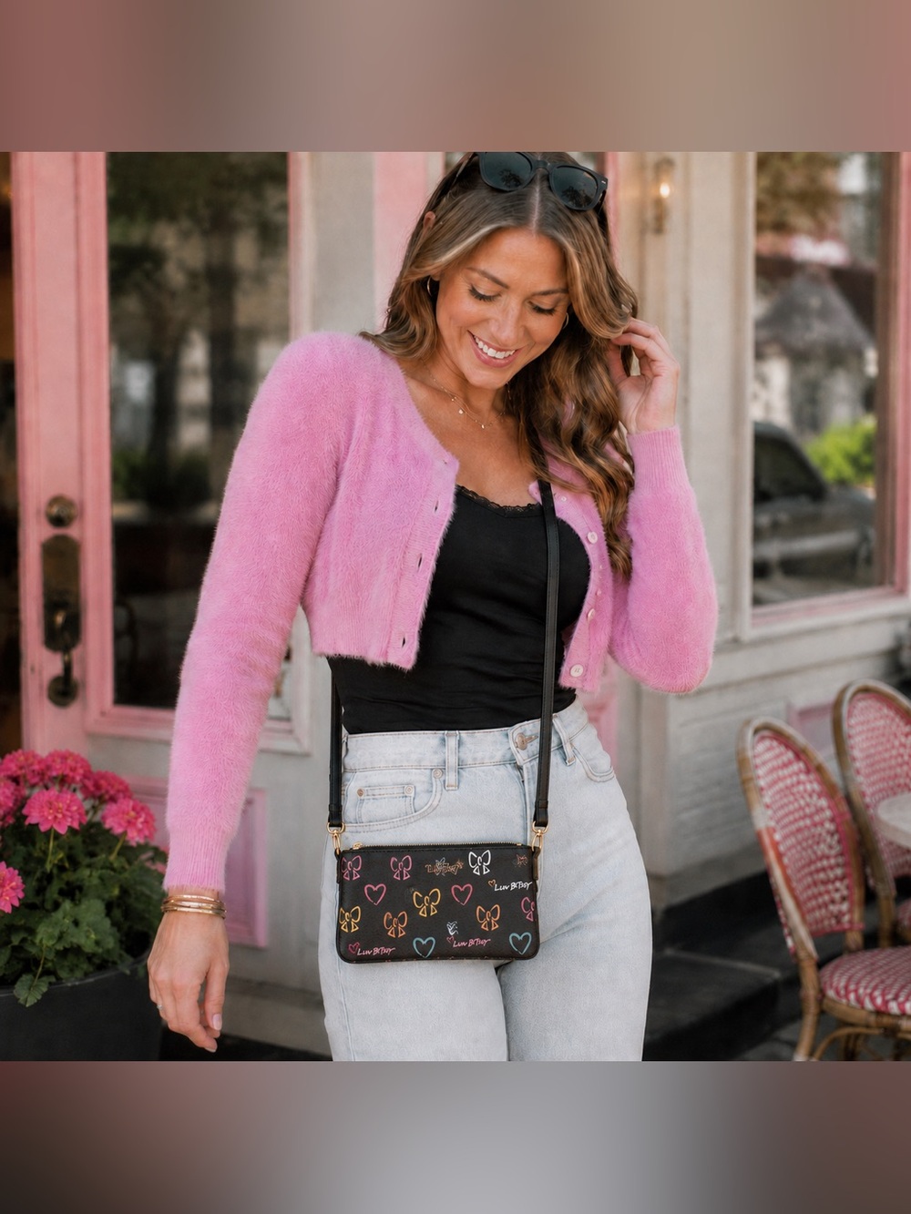 Luv Betsey Johnson Bow Heart Print Crossbody Bag